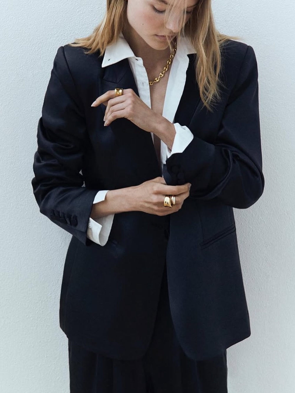 Mayson The Label Designer Satin In Black Boyfriend Blazer Size S